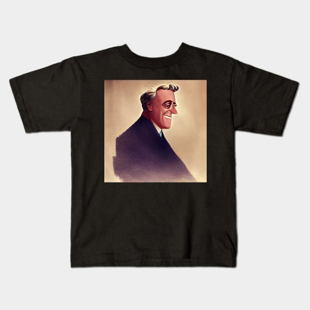 Franklin Roosevelt Portrait | Cartoon style Kids T-Shirt by Classical